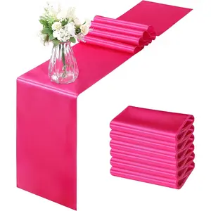 6 Pack Satin Runners 12 x 108 Inch Bright Silky Smooth Satin Table Runners for Birthday Wedding Party Banquets, Hot Pink