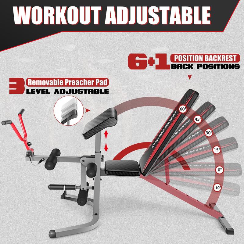 【TikTokShopBlackFriday】OPPSDECOR Olympic 900LBS Adjustable Weight Bench Press with Leg Extension & Preacher Curl Pad for Home Gym Workout Equipment 【TikTokShopBlackFriday】OPPSDECOR Olympic 900LBS Adjustable Weight Bench Press with Leg Extension & Preacher Curl Pad for Home Gym Workout Equipment