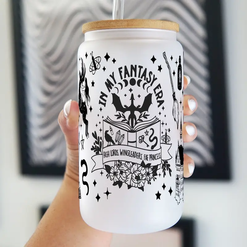 In My Fantasy Era 40oz Glass Tumbler with Handle, Bamboo Lid & Straw
