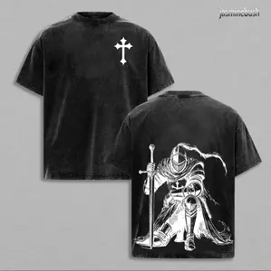 Crusader Knight - Christian Knight T-Shirt, Crusader Armor Graphic Tee, Vintage Cross Shirt, Medieval Warrior Streetwear, Gothic Faith Oversized Tee