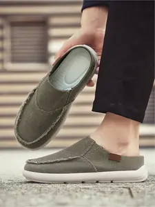 Men's Vintage Raw-Edge Canvas Mules, Lightweight Breathable Slip-On Casual Shoes, Walking Shoes