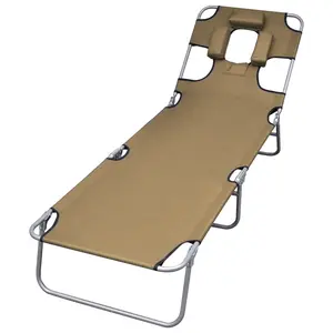 vidaXL Foldable Sunlounger with Head Cushion Adjustable Backrest Camping Outdoor Garden Patio Beach Poolside Sun Chaise Lounge Chair Seating Taupe 44296