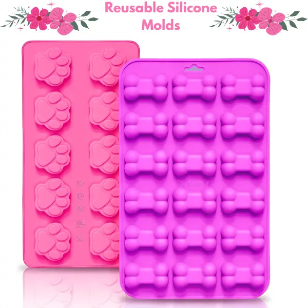 2 Pack Silicone Dog Paw & Bone Mold | Non-Stick Flexible Ice Cube Tray for Dog Treats, Chocolate, Candy, Jelly, Biscuits & DIY Baking | Reusable Food Grade Silicone Baking Mold