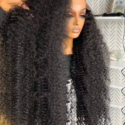 BLING HAIR Women's Thick 13x6 Deep Wave Human Hair Lace Frontal Wig - 180% Density HD Transparent Pre-Plucked, 12in-36in Hairpiece, Curly Frontal Wigs, 12Inches - 36Inches