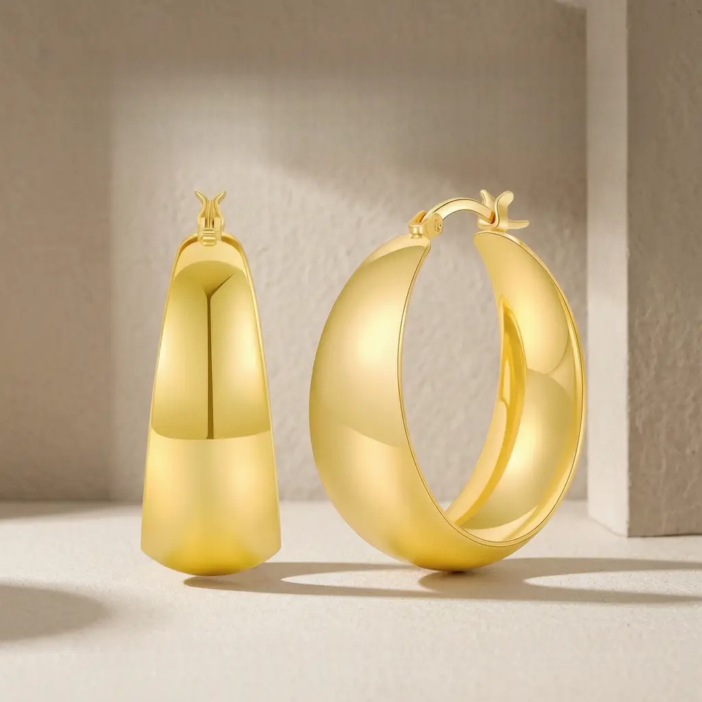 Women's 12mm Wide Hoop Earrings, 18K Real Gold Plated High-Polish Chunky Sculptural Design, Hypoallergenic Everyday Timeless Statement Earrings women , Ideal for Daily Wear & Gifting romantic jewelry gift