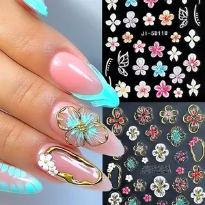 2pcs Floral Hydrangea Petal Embossed Nail Stickers, Elegant Flower Pattern, Wedding Party Daily Nail Art, Beauty Salon Home Use