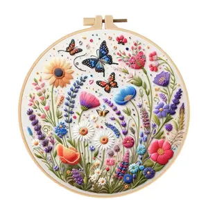 Beginner Embroidery Kit, Elegant Cross Stitch Set, Embroidery Design, Flower Sea Butterfly Style, DIY Embroidery Lovers, Includes Printed Cotton Fabric, Needle Crafts Kit