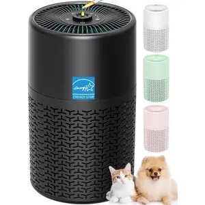 Pets Air Purifier for  ,Up to 660 ft2.HEPA Deodorizing Activated Carbon Filter,With  Sponge for  Sleep,Night Light,Pet Dander,,Odors,Air Cleaner A2002 Black