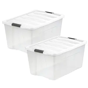 IRIS USA 8 Pack Stackable Plastic Storage Bins with Lids, 94 Quart, Clear/White