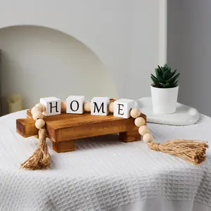 Wooden Bead Tassel Decor, 1 Count Home Or Family Letter Design Wooden Bead Ornament, Home Decor for Living Room Bedroom Dining Room