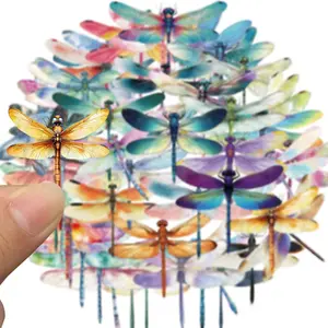Dragonfly Pattern Sticker, 50pcs Waterproof Self Adhesive Decor Paper, Decor Sticker for Gift Greeting Card Water Bottle Laptop Phone