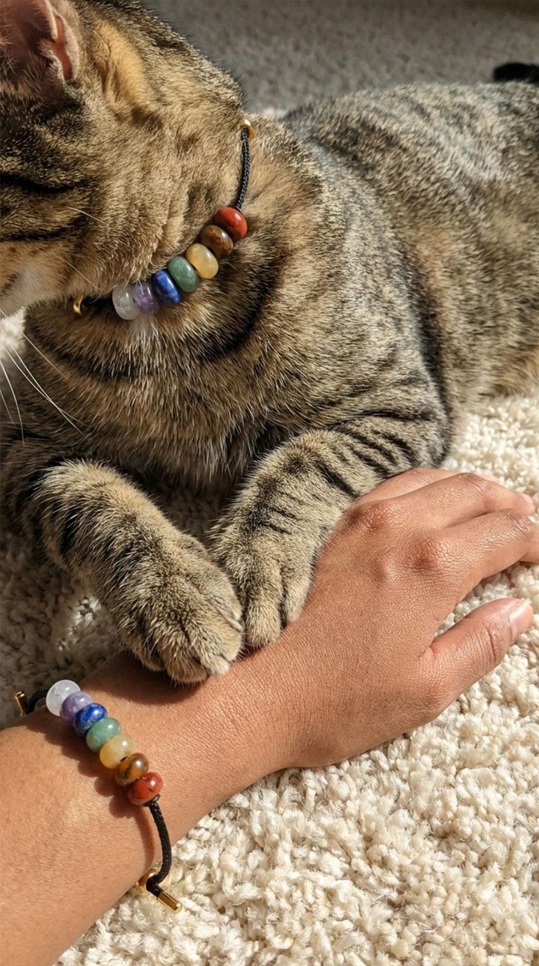 7 Chakra Bracelet Set for You & Your Pet Matching Energy Jewelry with Natural Stone Beads Adjustable Size Ideal for Pet Lovers