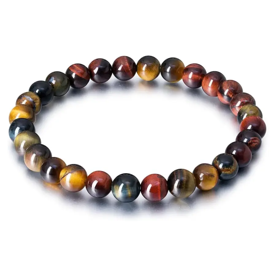 Natural Tiger Eye Chakra Beaded Bracelet - Triple Protection Healing Crystal Jewelry for Women, Anxiety Relief & Balance, Birthday Gift Accessory