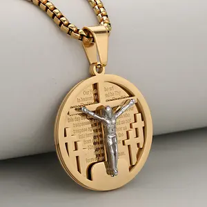 hip-hop exaggerated cross round brand stainless steel personalized tide brand pendant