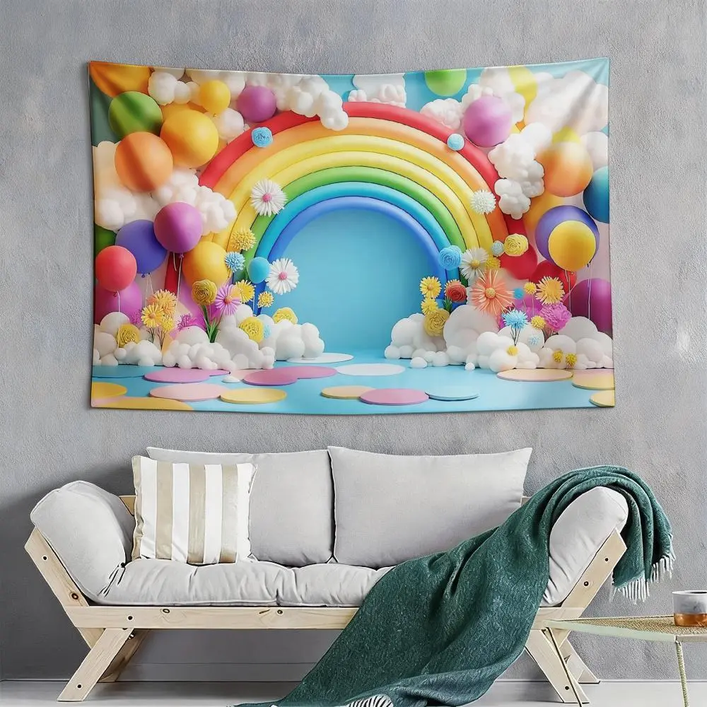 1pc Magical Rainbow Garden Backdrop - Large Size, Romantic Party Decoration with Vivid Rainbows, Balloons, And Flowers, Perfect for Indoor/Outdoor Celebrations, Photography, And Festive Events