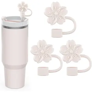 Straw Cover Cap for  Cup, 3 count Cute Flower Straw Toppers Accessories Compatible with  Cup 30&40 Oz Tumbler,  Straw Tips  for  and Party Decor, Beige
