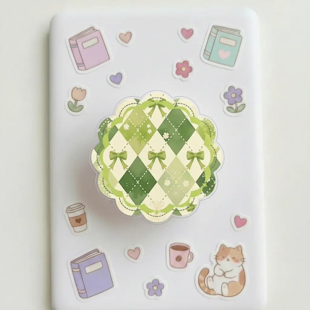 Aesthetic Green Checkered Magsafe Phone Grip Holder, Coquette Y2K Acrylic Magnetic Phone Mount Pop Socket, Adjustable Durable Accessories