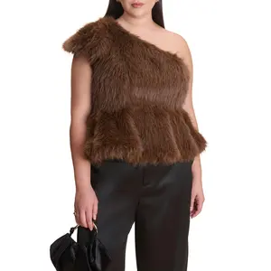 ELOQUII Women's Plus Size Faux Fur Peplum Top