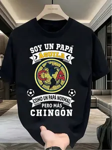 Aguilas Del America Futbol Mexican Football Fan Papa Aguila Graphic T-Shirt - Bold "Soy Un Papa" Slogan, Loose Fit Cotton Tee With Eagle & Soccer Ball Design, Black Casual Summer Shirt For Men,Comfortable Material, Slogan Top, Oversized Father's Day Gifts