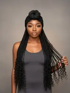 Fashion Bohemian Braided Headscarf Wig, 30 Inch Knitted Braid with Hairband, Easy Care Women's Hairstyle Wig, Boho Braided Wig, All Seasons