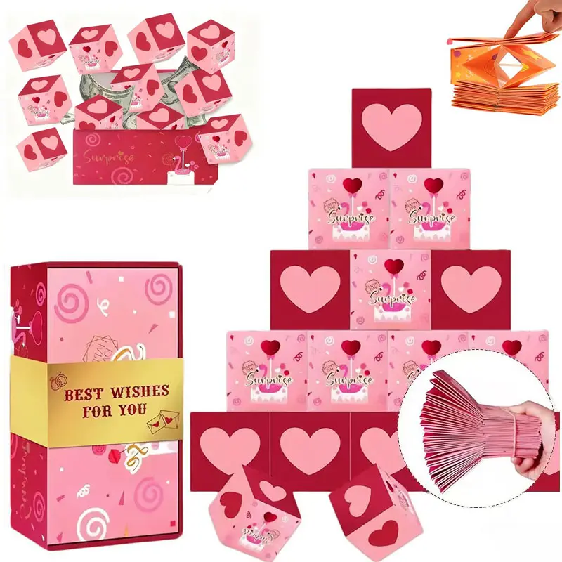 DIY Creative Surprise Exploding Boxes , Unique Folding Bouncing Red Envelope Gift Box , Cash Explosion Luxury for Mom Birthday Anniversary Valentine Proposal (10/16 Bounces) Exquisite Gift Box, Mystery Birthday Gift, Romantic Gift Box