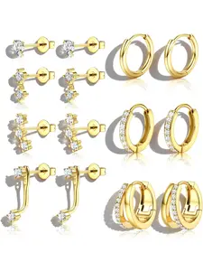 Women's Small Stud Hoop Earrings Set, High Quality Earrings, 7 Pairs Hypoallergenic Rhinestone Design, Stylish & Chic Accessory for Daily Wear, Ear Studs