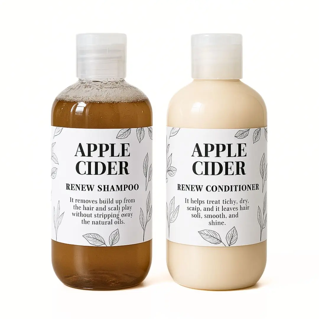Apple Cider Renew Shampoo & Conditioner Set - Cleansing, Fragrance, Haircare, Cosmetic, Flower, Frizz, Ginseng, Glycerin, Moisturizing Formula with Organic Apple Cider Vinegar, Marula Oil, Panthenol for Soft Smooth Shiny Hair