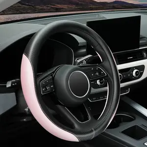 Soft Cute Light Pink Microfiber Leather Anti-Slip Steering Wheel Cover, Universal 15 Inch for Women Girls, Fit Vehicles, Sedans, SUVs, Vans, Trucks
