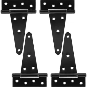 6 Inch T-Strap Heavy Duty Shed Door Hinges Gate Strap Hinges Black Tee Hinge Wrought Hardware for Wooden Fences,Yard,Barn Door,Rustproof (4 Pack)
