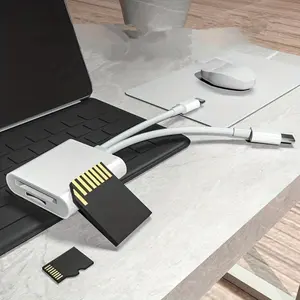 2 In 1 SD/TF Card Reader, Multifunctional Card Reader with Built-in Cable, USB C Interface, USB Hub & Card Reader for Phone Tablet Laptop