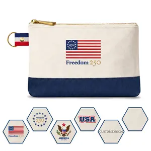 Freedom 250 Canvas Pouch Bag – Officially Licensed Commemorative 250th Anniversary – Durable Canvas, Gold Zipper, Navy Bottom, Compact Essentials Organizer
