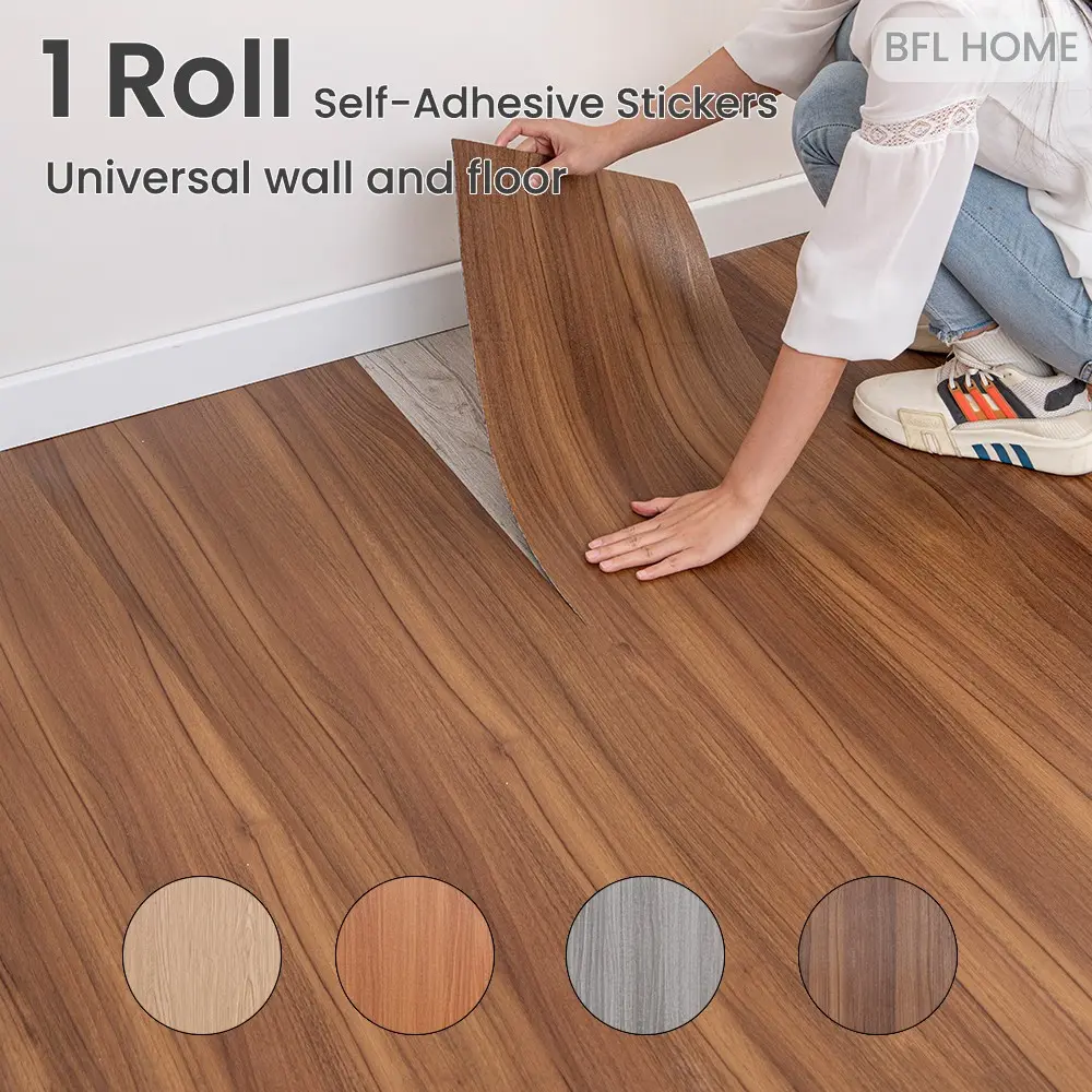 1 roll of wood grain pattern super thick self-adhesive sticker, Durable pvc material, suitable for wall and floor use, multiple colors and lengths to choose from, easy to peel and paste, suitable for indoor wall and floor renovation