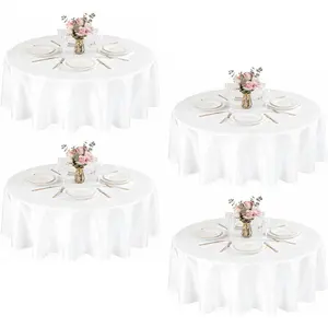 4 Packs White Round Tablecloths, 120 Inch Stain Resistant and Wrinkle Washable Table Clothes Cover for Dining, Wedding, Reception Banquet, Birthday, Buffet Restaurant