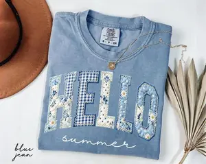 Comfort Colors® Hello Summer Shirt, Faux Patchwork Beach Tee, Seashell Summer Shirt, Vacation Shirt, Ocean Lover Gift,Girls Trip Shirt