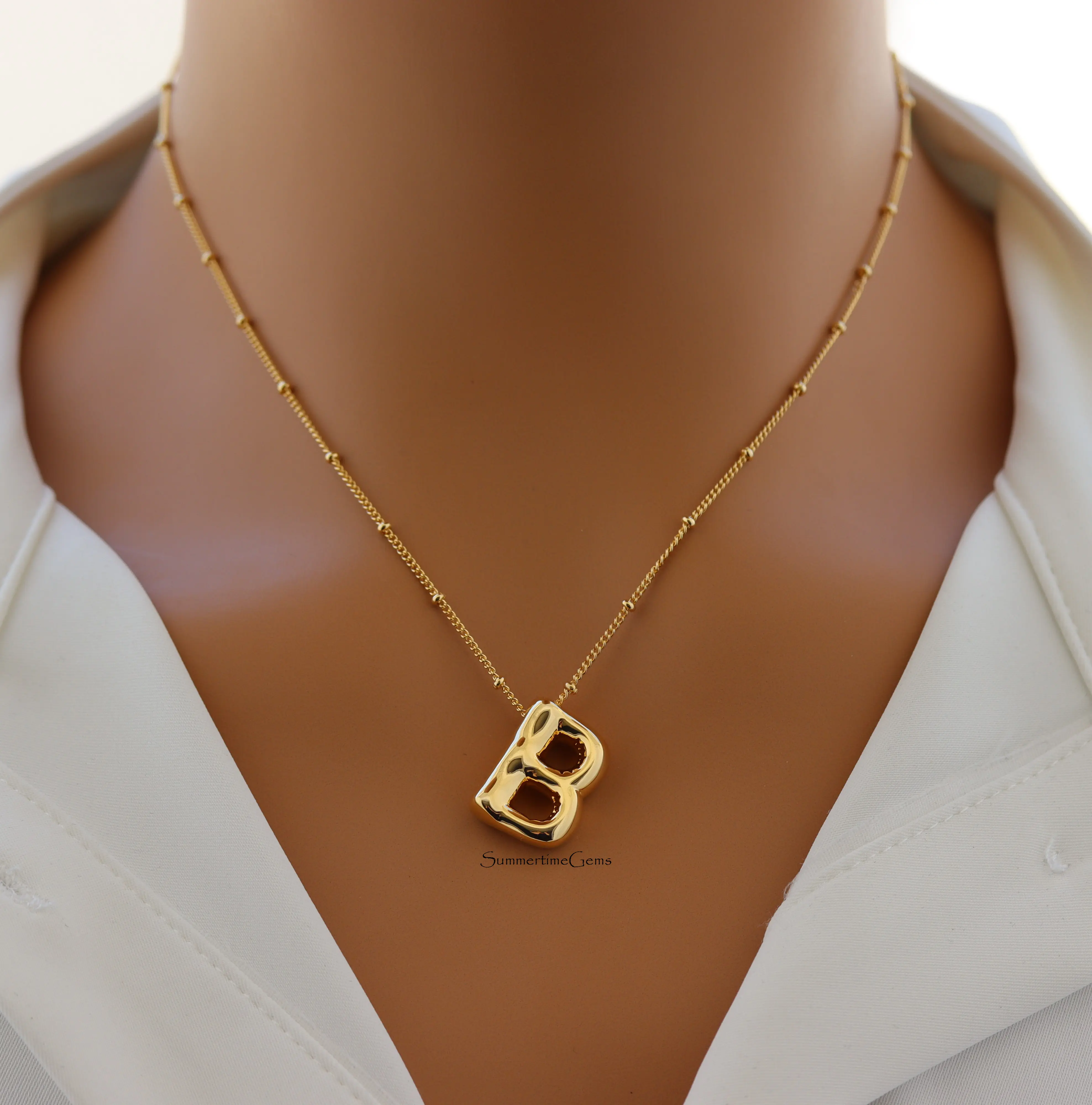 18K Gold Plated Balloon Initial "B" Pendant Necklace – Puffy Letter Necklace for Trendy Personalized Style