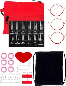 Twist Red Lace Shorties 2 & 3-Inch Small Red 7230-M Interchangeable Knitting Needle Set, 12-Pair Sizes US 0, 1, 1.5, 2, 2.5, 3, Stainless Steel, 3 Cords with 1 Project Bag