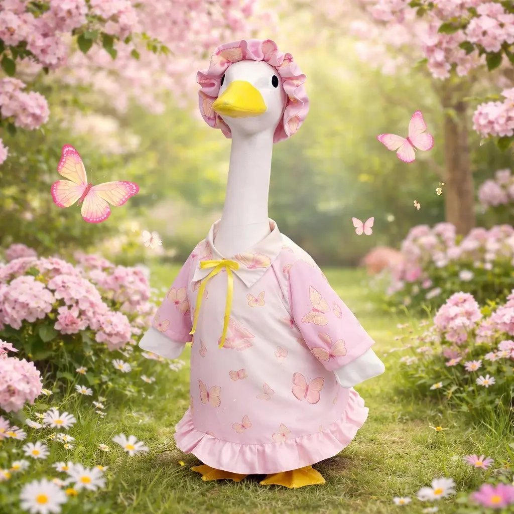 2 Piece Porch Goose Costume Set, Fits 23 Inch, Bow Skirt and Hat, Holiday Party Funny Yard Decor, Outdoor Statue Dress-Up
