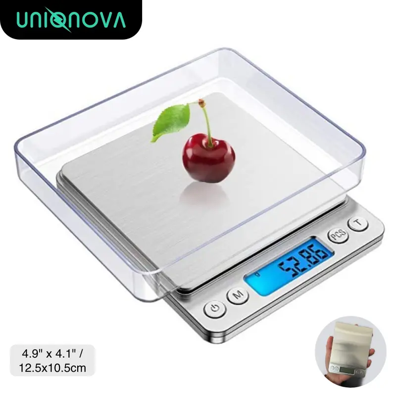 UNIQNOVA High-Precision Portable Digital Smart Kitchen Scale, 500g/0.01g 0.001oz Stainless Steel Measuring, Small Handheld Battery-Powered for Cooking Baking Jewelry, Portable Digital Kitchen Scales