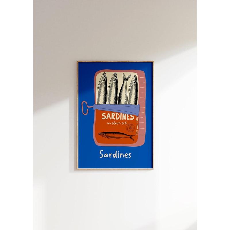 Trendy Sardines Art Print, Tin Fish Art Print, Sardines Tin Print, Colorful Fish Print, Kitchen Wall Art, Trendy Wall Art, Seafood Wall Art