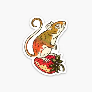 Strawberry Mouse Sticker - Glitter Rainbow Stickers - 2.3x3" Vinyl - Sparkle, Holographic, Shiny - Great for Water Bottle, Laptop, Notebook - Cute, Animal, Nature, Fruit  - Water-proof & Scratch-proof, Durable