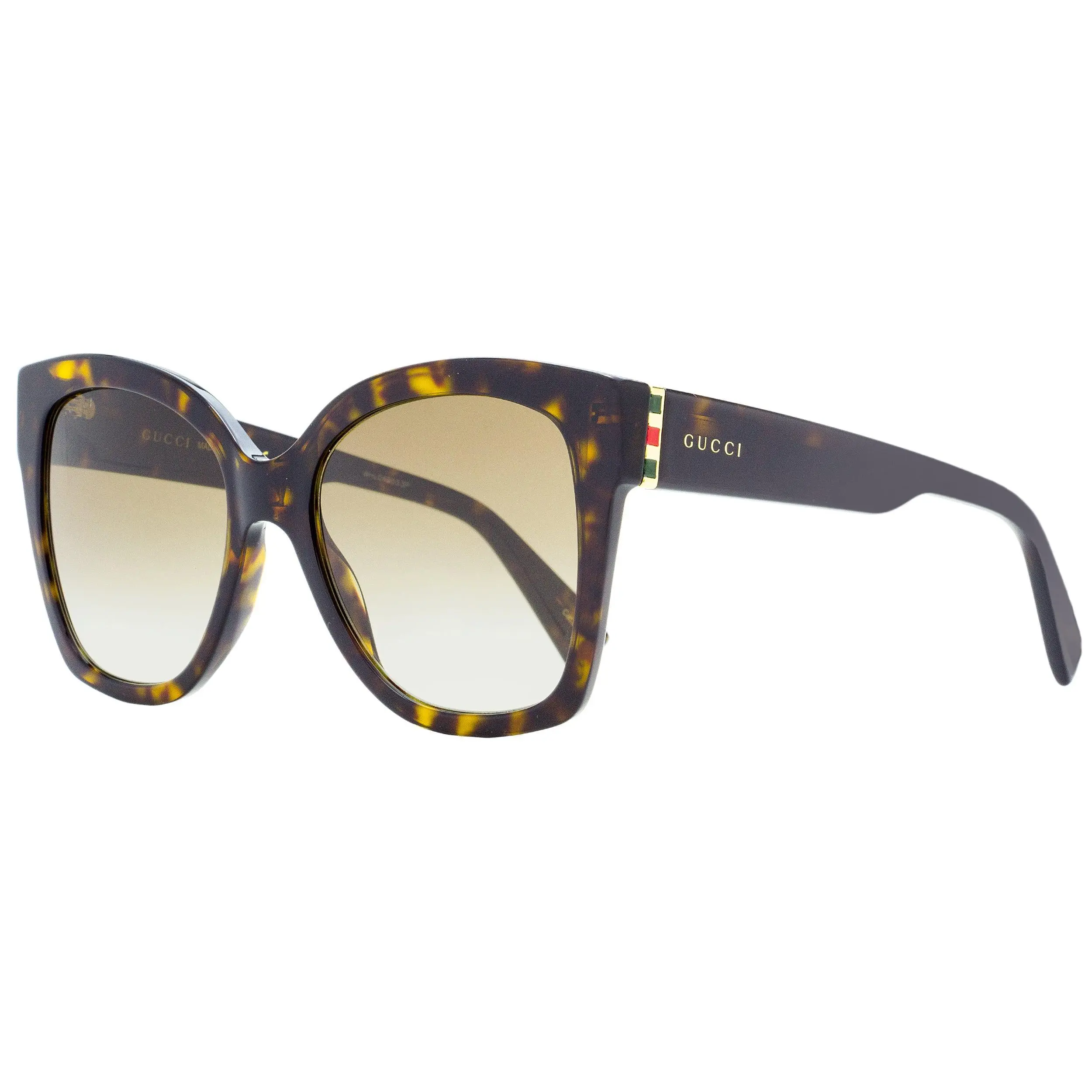 Gucci Women's Square Sunglasses in Havana Tortoiseshell with an Integrated Saddle Bridge, Glazed Metal Hinges, and Enamel Accents - GG0459S 54mm, Stylish Accessories, Bold Look, Female, Functional In Addition To Fashion