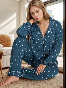 Women's Long Sleeve Pajama Set, Sweet Cute Style, Spring & Fall Sleepwear, Comfortable Home Clothes, Trendy Fashion