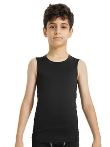 Boys' Summer Round Neck Vest, Casual Cool Comfort Knit High Stretch Underwear, Home Base Layer Vest, Plain Pattern