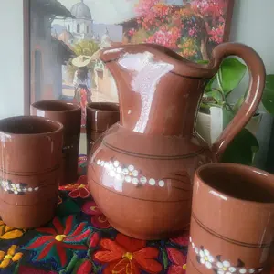 Clay Pitcher with 6 cups