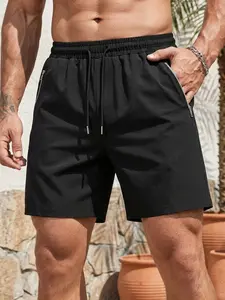 Men's Summer Fashion Shorts, Zip Pocket Design, Ideal for Daily Commute, Gym, Beach, Casual Loose-Fit Style, Solid Color