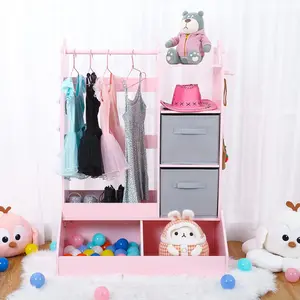Gaomon Girls' Dress Up Storage with Light & Mirror Kids Clothing Rack with Storage Bin Open Hanging Armoire Closet Pink 45x32x19 Inches