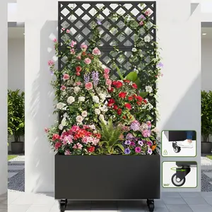 Metal Planter Box with Trellis and Wheels,Raised Garden Bed with Trellis,72" Tall Privacy Screen with Planter Box and Drainage Holes,Plant Trellis for Climbing Plants Outdoor,Vegetables,Vines