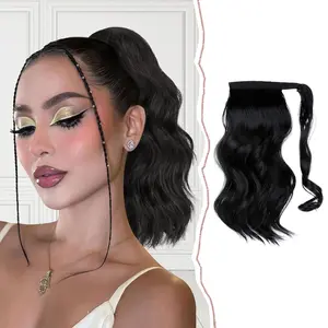 MOCA 14 Inch Ponytail Extension for Women Clip in Curly Wavy Hairpiece Short Soft Synthetic Natural Looking Pony Tali Hair Extensions for Daily Party Wear (Blonde Highlight/Black/Brown)