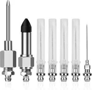 Grease Gun Needle Tip Kit 7 Pcs, 5Pc Grease Gun Needle Tip Mouth+ 1Pc Rubber Adapter+ 1Pc Grease Needle Dispenser, Bearing Needle Nozzle Fitting Injector Tool Accessories Set for Tight Spaces