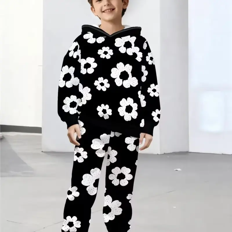 Casual Set, Base with Floral All over Print, Perfect for Fall and Winter, Adorable Fitted Style for Active Kids, Clothing Set, Clothes for Kids, Outfit Sets, Outfits Set